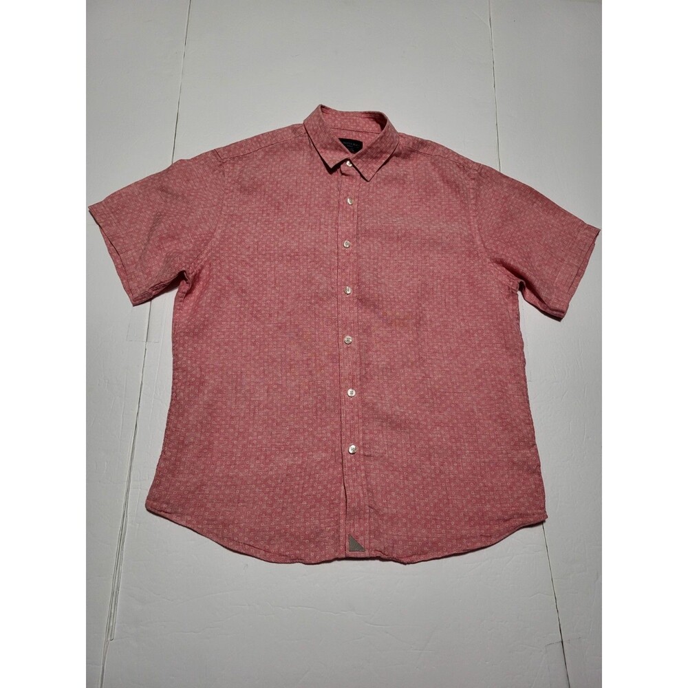 (#L8) UNTUCKit Mens Small Red/white 100% Linen Short Sleeve Button Down